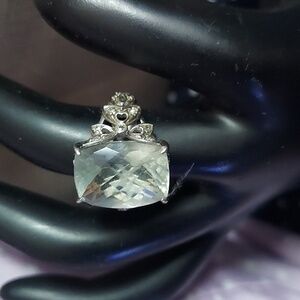 Vintage Estate Sterling Silver Checkerboard Cut Green Prasiolite Ring SZ 7